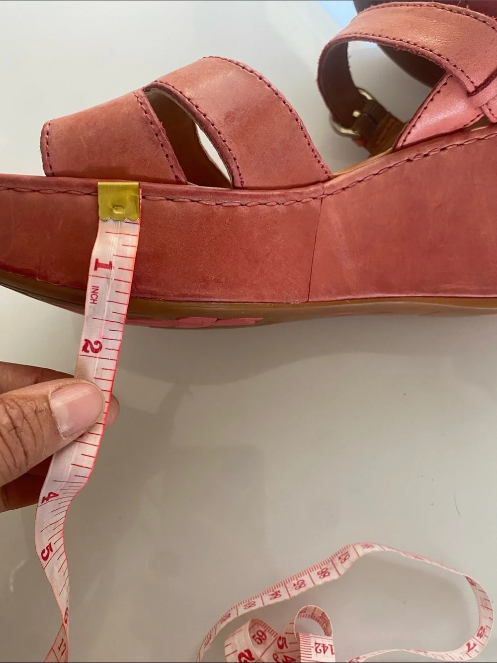 Born leather Pink Wedge Sandals with Buckle Strap